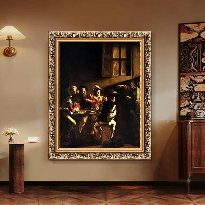 世界名画卡拉瓦乔油画人物装饰画圣马太蒙召巴洛克主义复古挂画