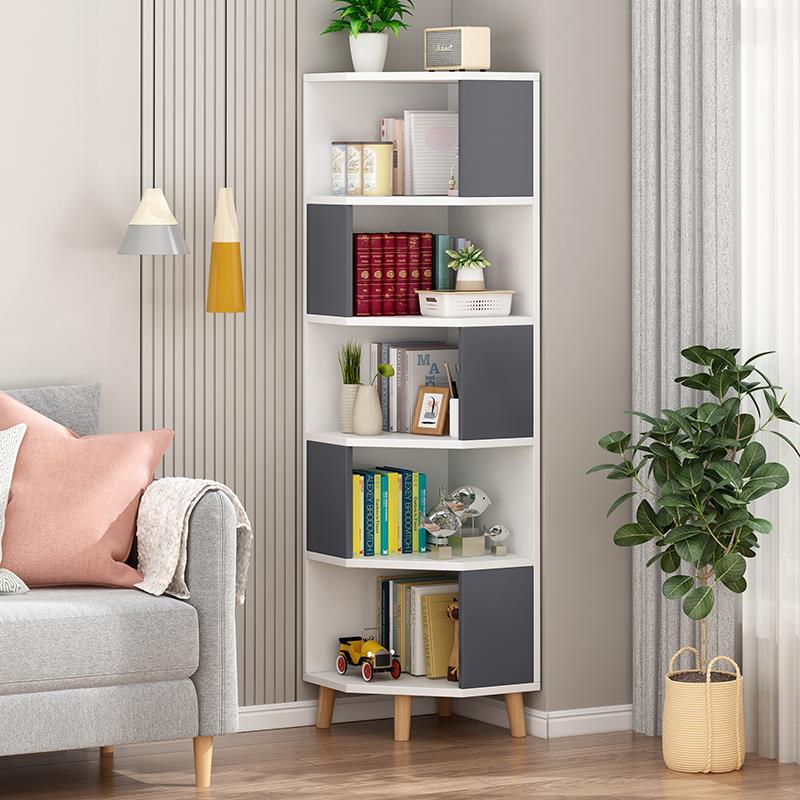 W8客厅时尚家用轻奢实木墙角柜落地书架沙发拐角边角扇形直角