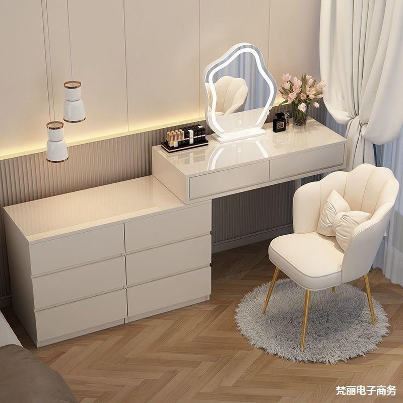 奶油风梳妆台现代简约收纳柜床头柜化妆台一体书桌伸缩化妆桌2024