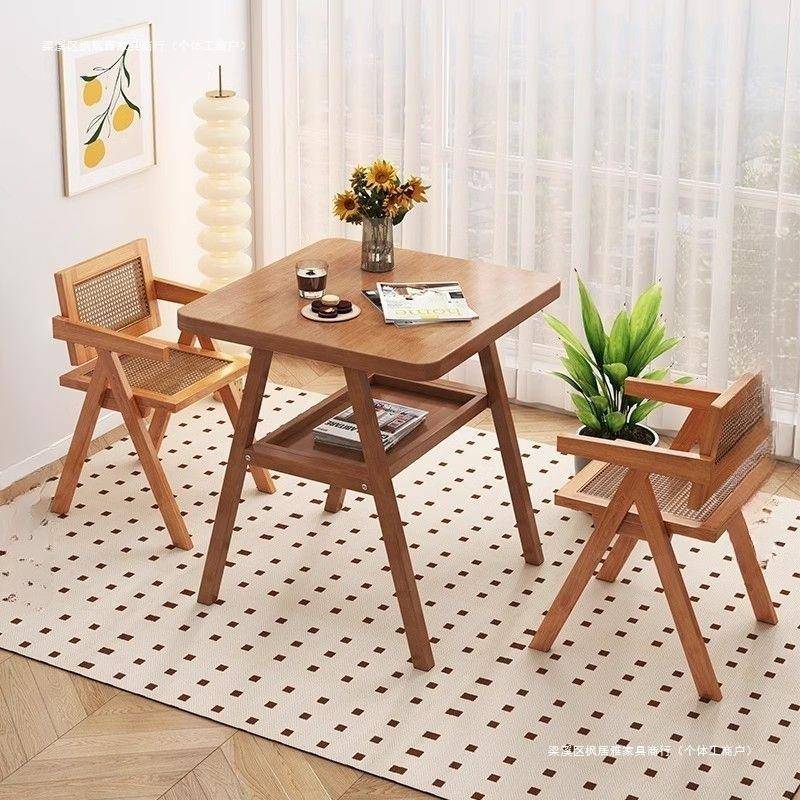 两椅洽谈桌阳台茶桌椅组合简约小户型一桌休闲实木藤椅三件套网红