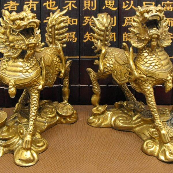 纯铜麒麟摆件元宝火麒麟家用卧室客厅门口店铺办公室装饰摆设一对