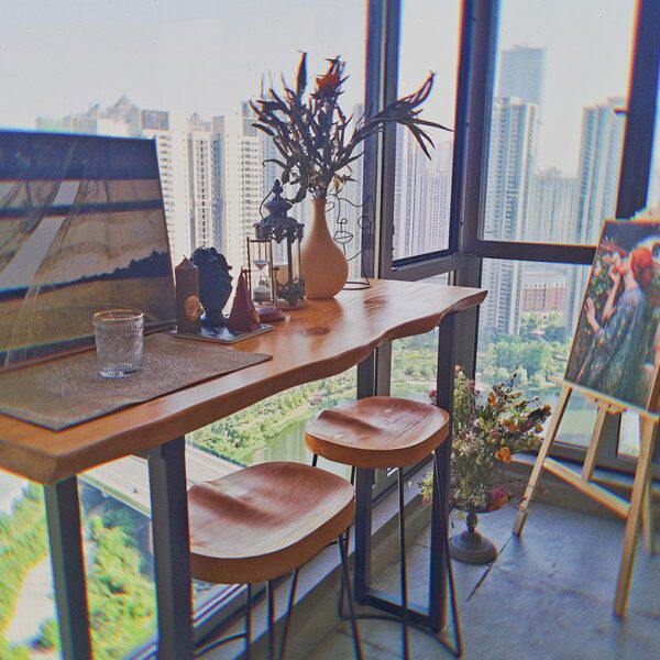 吧台桌靠墙家用客厅小长条高脚窄桌子简约原实木咖啡阳台靠窗桌椅