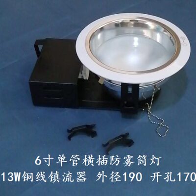 安尚6寸单管横插防雾筒灯白色边13W铜线镇流器开孔170库存甩卖