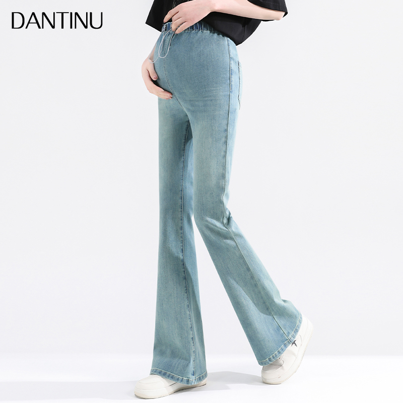 孕妇抽绳微喇牛仔裤2024新款春夏季外穿无托腹大码女春秋喇叭长裤