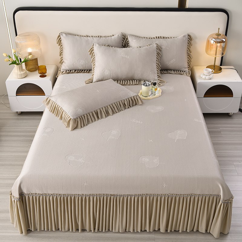 2025新款冰丝凉席三件套冰豆豆床单裙夏季可水洗机洗凉感丝空调席