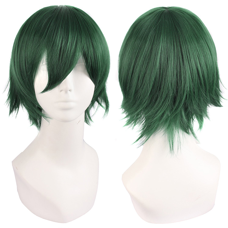 潼漫 cos假发男女适用短发30CM万用反翘M直发墨绿色动漫假毛全头
