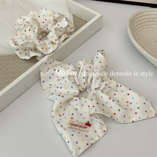 甜美彩色波点大肠发圈女高弹力耐B用发绳简约百搭头绳方巾布标头