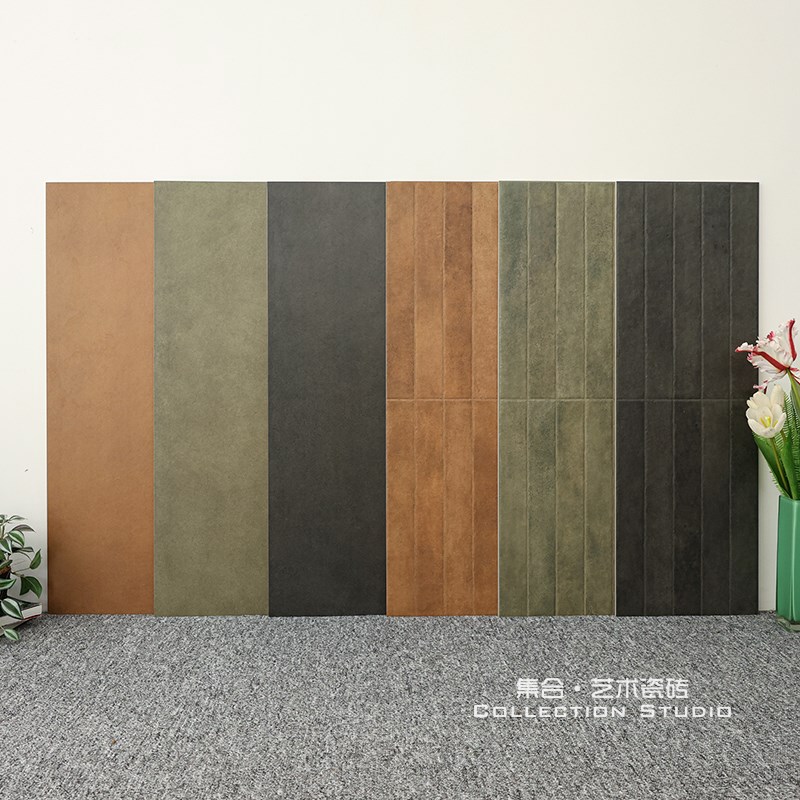 法式墨绿色长条砖拼接300*900面包店卫R生间厨房餐厅墙砖