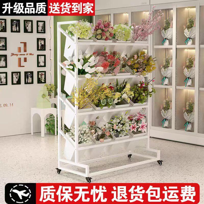 花店花架鲜花展示架室内外可移动带轮花桶架多层花卉摆放架铁架子