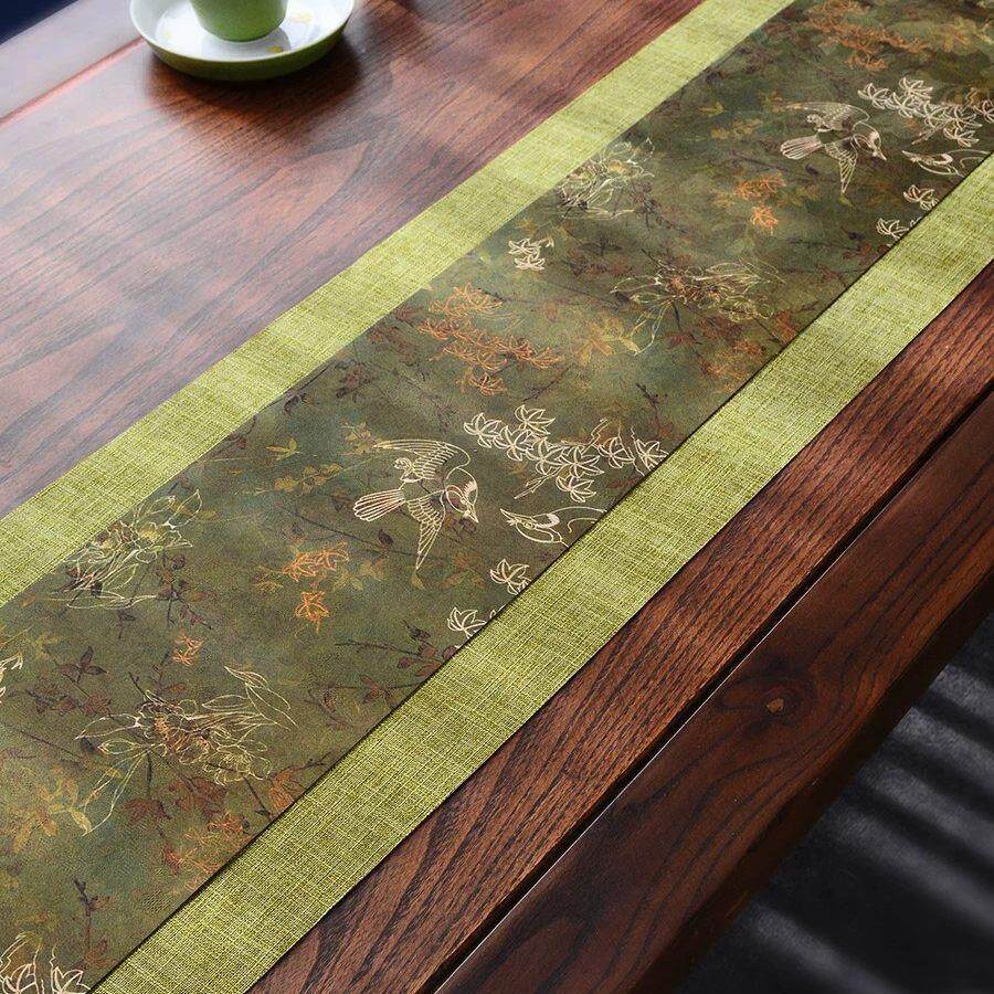复古防水仿云纱茶席桌布双层中式清新茶桌旗茶垫布轻奢茶台茶几布