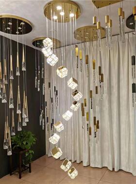 楼梯灯长吊灯轻奢现代魔方复式别墅公寓客厅loft创意方块水晶吊灯