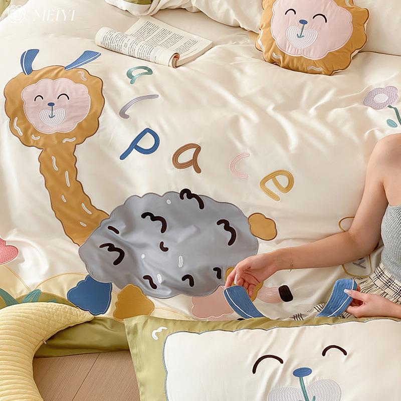 卡通2024新款100S天丝长绒棉床单四件套春夏儿童被套裸睡床上用品