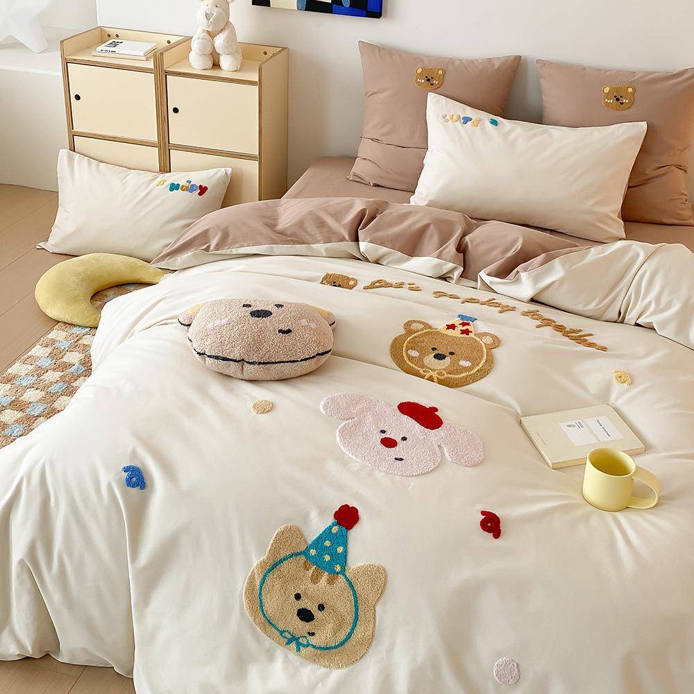 超萌可爱全棉超柔磨毛四件套秋冬季纯棉被套床单儿童1.2m床上用品