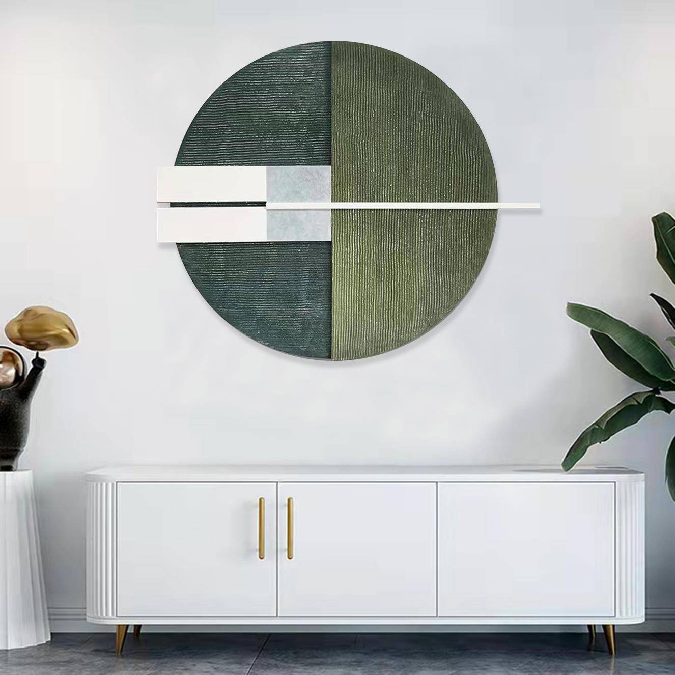 现代简约立体客厅装饰画手绘肌理圆形轻奢挂画玄关卧室实物装置画