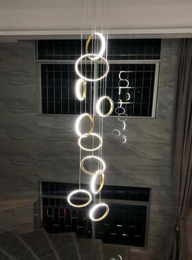 现代简约复式楼中空大厅灯具北欧led走廊loft客厅别墅楼梯长吊灯