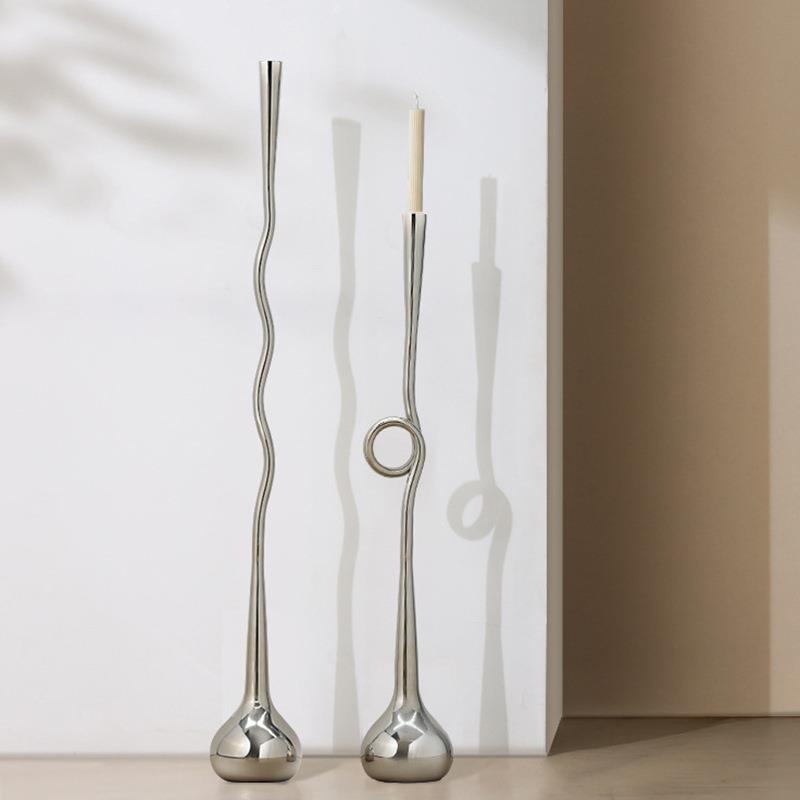 极简金属曲线延伸线条蜡烛台餐厅餐桌浪漫氛围设计师艺术饰品摆件