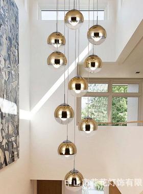复式楼梯灯长吊灯现代简约loft北欧玻璃灯别墅大吊灯旋转楼梯吊灯