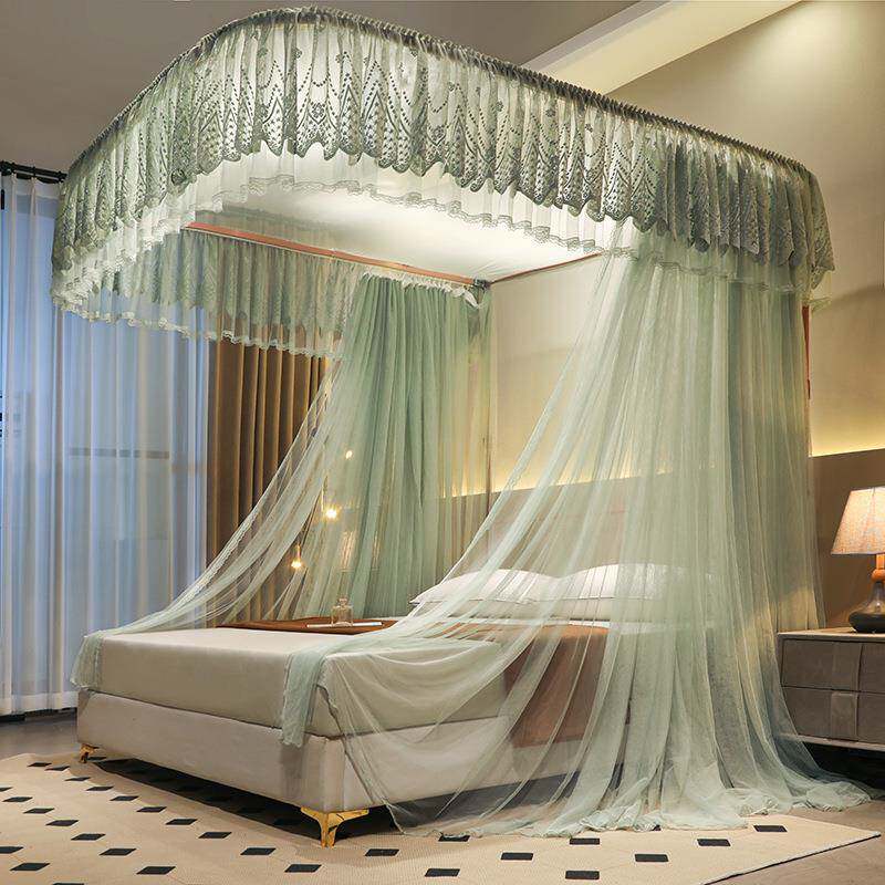 升级版U型导轨蚊帐三开门宫廷式公主落地款家用轨道夏季防蚊升降