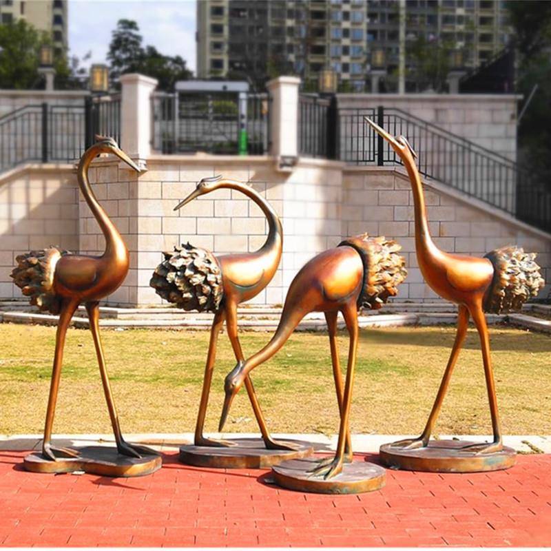 仿铜丹顶仙鹤玻璃钢景观雕塑公园林广场庭院房地产售楼部装饰摆件