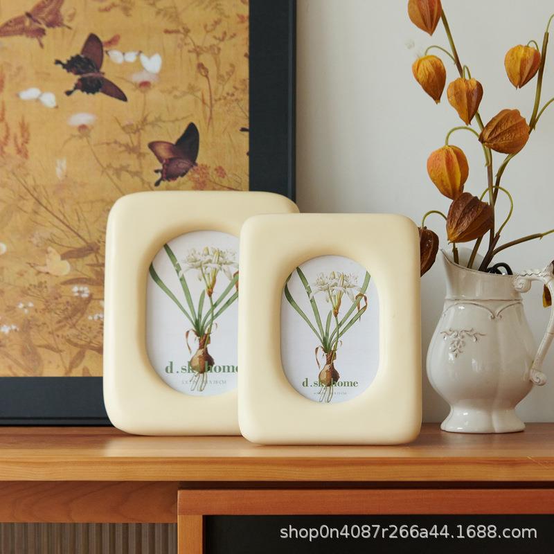 简约米色圆角牛骨相框摆件家居桌面轻奢装饰品画框相架摆台6寸7寸