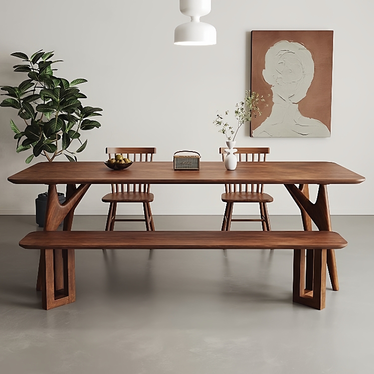 现代简约长方形茶桌家用小户型北欧全实木餐桌家用原木饭桌椅组合