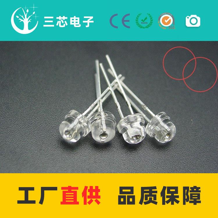 F5/5mm草帽短脚高亮白发红光400-500mcd直插灯珠发光二极管led