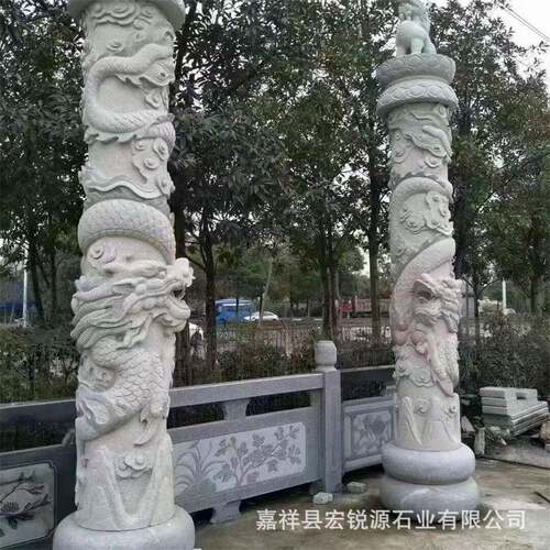 山东嘉祥天然石材龙柱加工石柱子雕龙双龙大气寓意好可设计汉