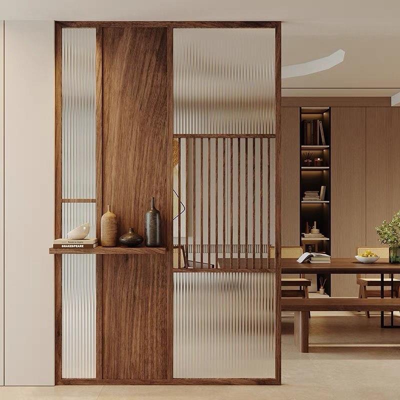 新中式实木对门玄关玻璃客厅店铺民宿屏风庭院楼梯卧室门隔断茶室