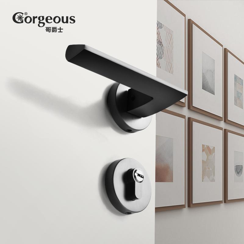 哥爵士室内门锁家用卧室房门锁磁吸静音枪灰色门把手简约分体锁
