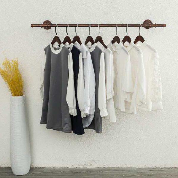 打孔阳台晾衣杆固定单杆式晾衣架复古室内凉衣杆卧室墙壁挂衣架