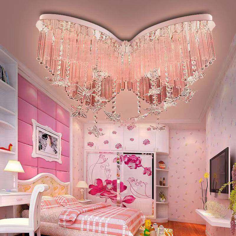 蝴蝶水晶灯LED吸顶卧室儿童灯餐厅女孩婚房间灯彩光变色遥控灯具
