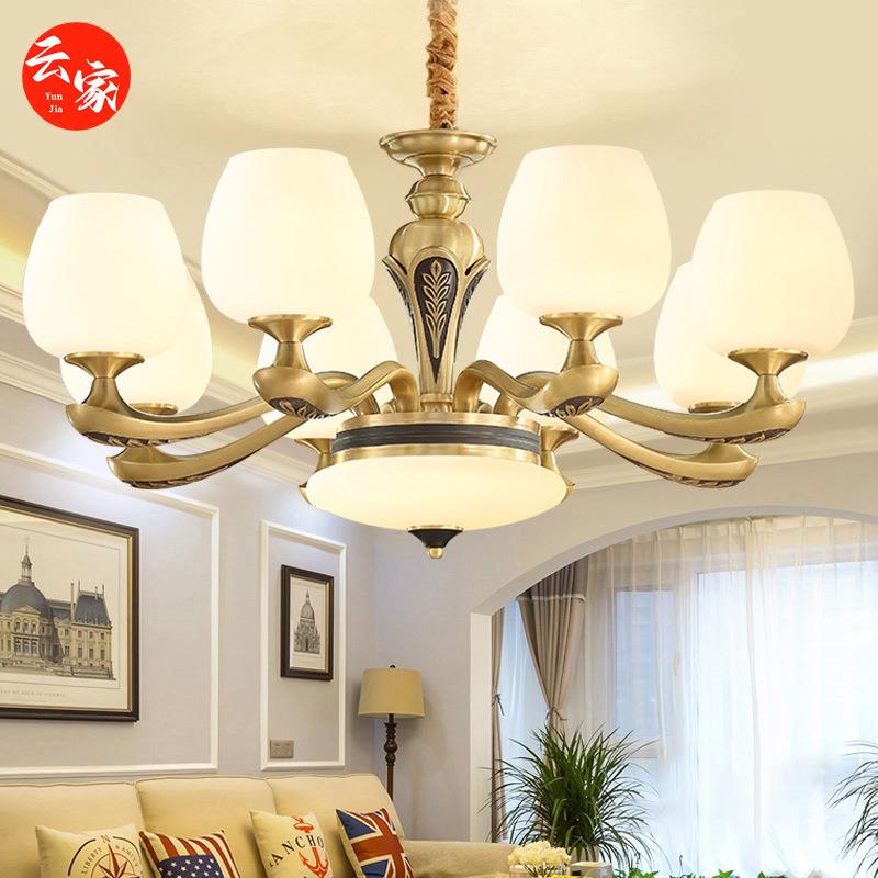 美式全铜客厅吊灯欧式大厅餐厅吊灯枝形吊灯餐桌卧室大气复古吊灯