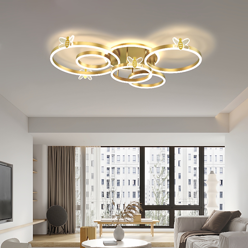 客厅灯新款创意蜜蜂吸顶灯现代简约圆环卧室书房智能调光灯具