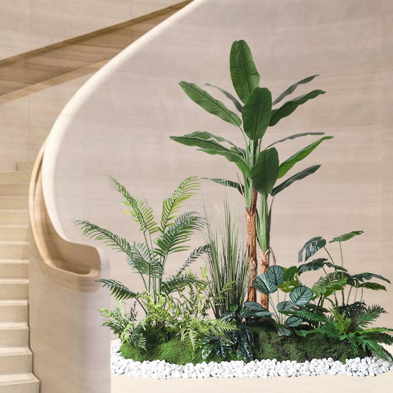 室内大型绿植造景办公室楼梯下旅人蕉仿生植物景观装饰摆件