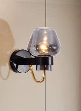 后现代卧室床头金黑色装饰LED水晶过道走廊灯轻奢玻璃墙壁灯