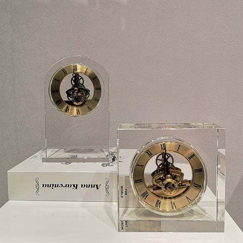 欧式轻奢水晶透明钟表摆件样板房间售楼部卧室房客厅餐厅桌面饰品