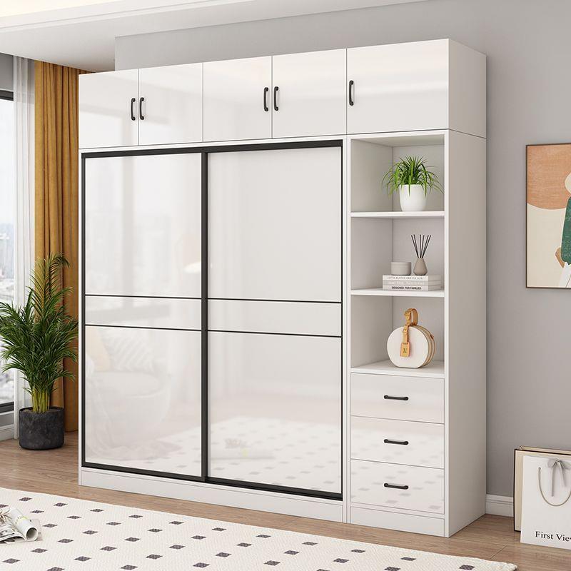 衣柜家用卧室推拉门衣橱简约现代经济型亮面衣柜出租房简易收纳柜