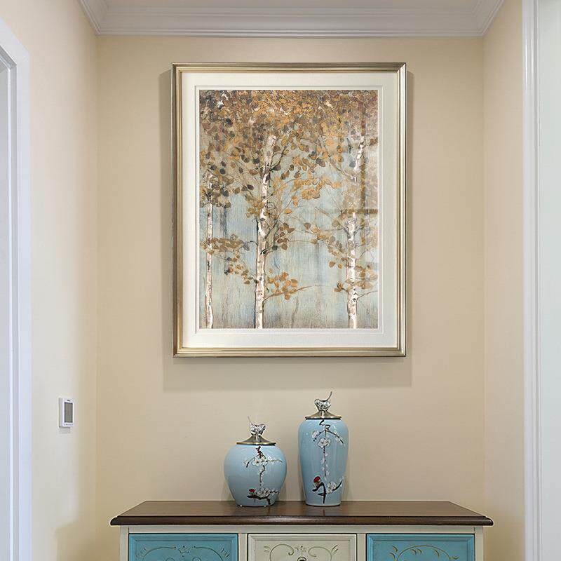 简美后现代风格玄关过道挂画简约宁静的白桦林田园北欧餐厅竖版画