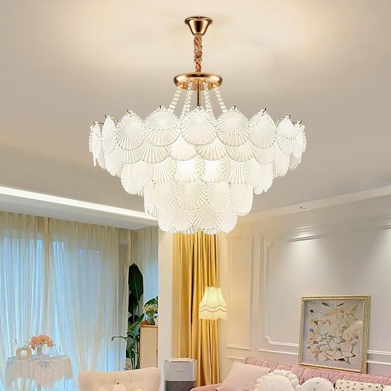 法式奶油风全光谱客厅灯水晶吊灯个性创意贝壳卧室餐厅灯2024新款