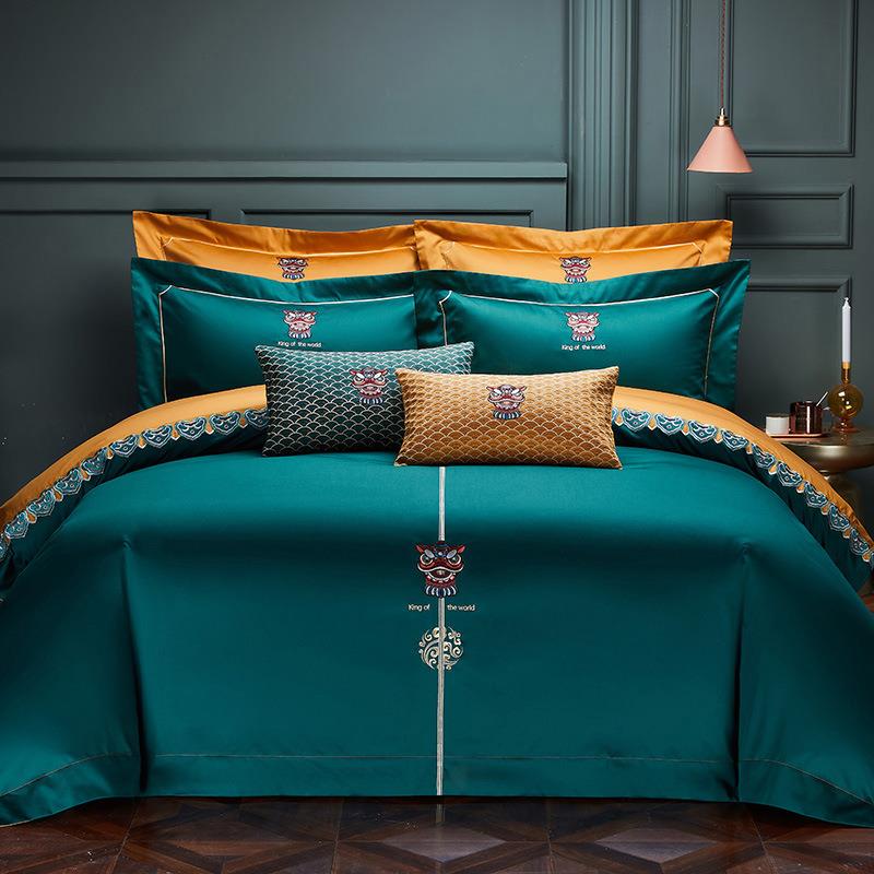 新款100s支刺绣匹马棉四件套全棉中式轻奢高密度纯棉床单纯棉套件