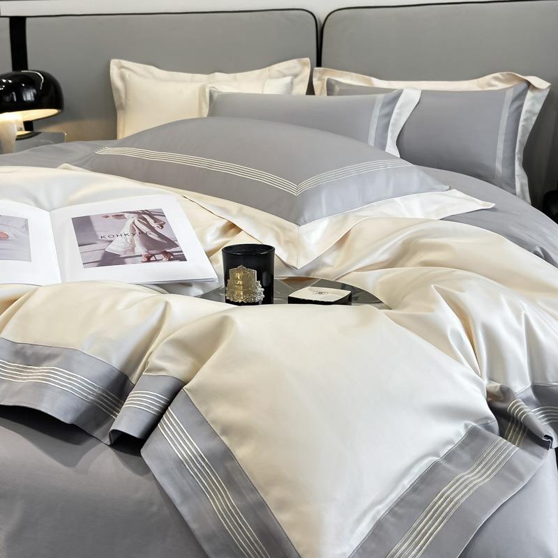 简约60支长绒棉四件套全棉纯色双拼宽边被套纯棉套件床笠