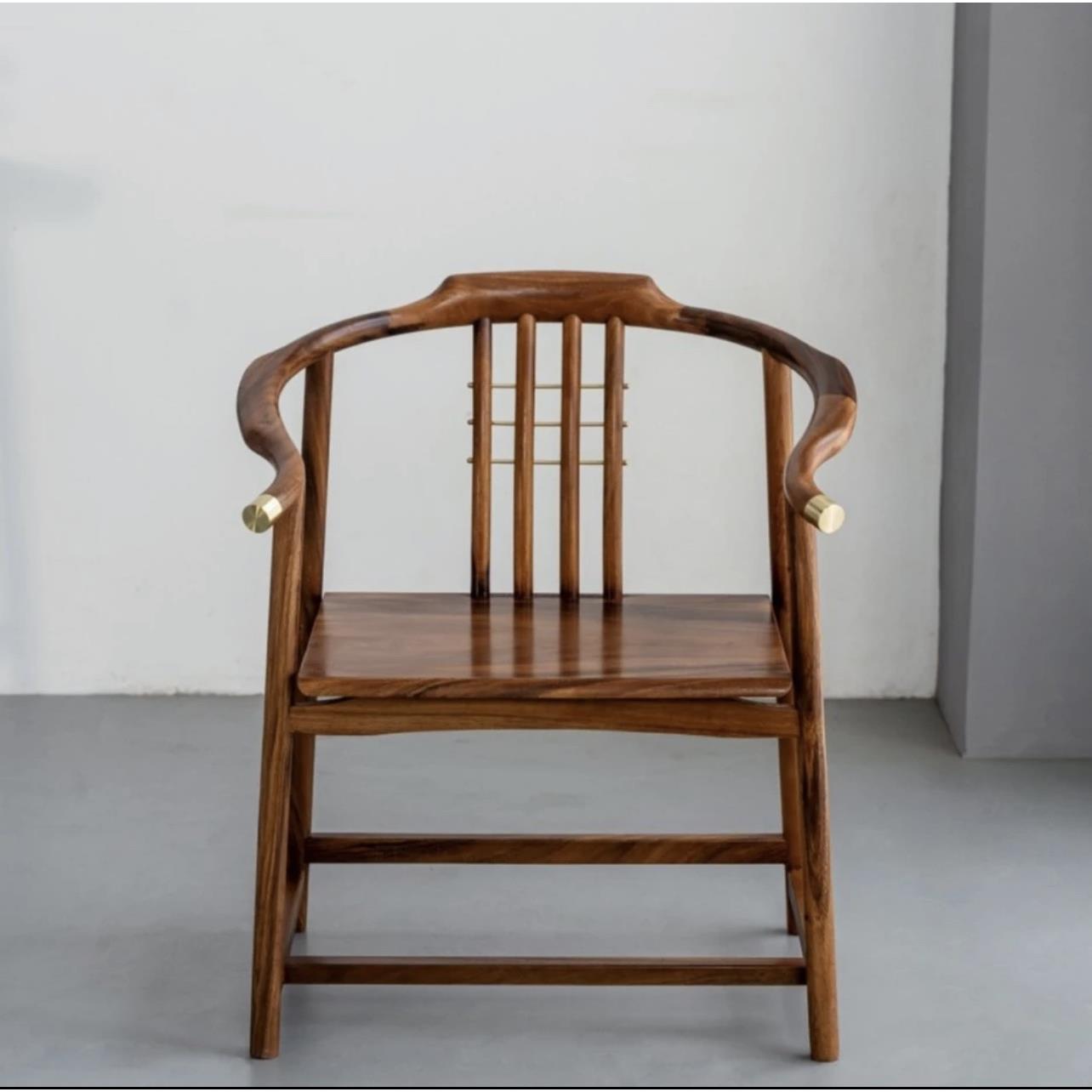 0A新中式胡桃木圈椅奥坎官帽椅实木禅椅太师椅茶椅靠背主人椅书房