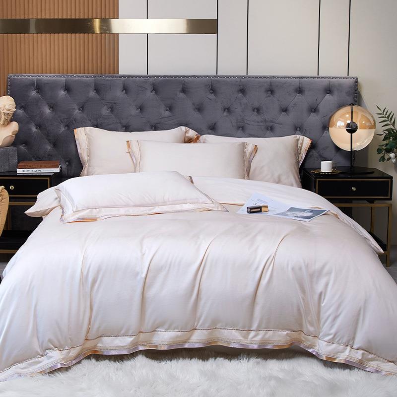 轻奢160支长绒棉纯色四件套纯棉全棉100床单被套床笠新款简约床品