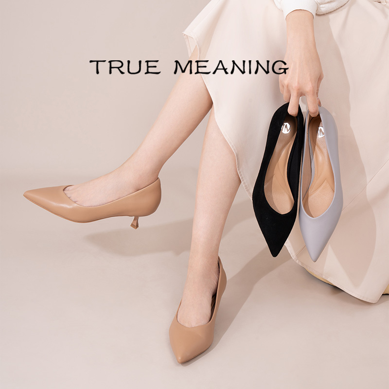 浅口尖头中跟女鞋小猫跟气质单鞋