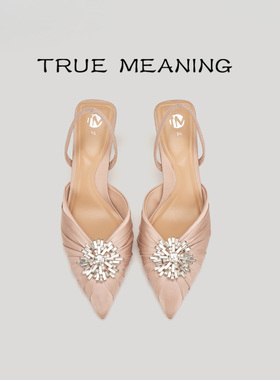 True Meaning·7cm·TM雪花扣包头拖鞋可两穿细跟单鞋法式穆勒鞋