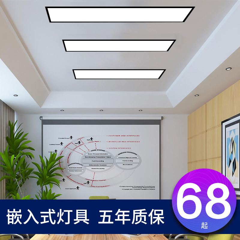 嵌入式led长条灯 办公室吸顶石膏板吊顶弹簧长方形过道走廊平板灯