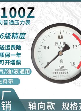 压力表储气罐专用压力表Y100Z带红色警示线0-1.6MPa气压表M20*1.5