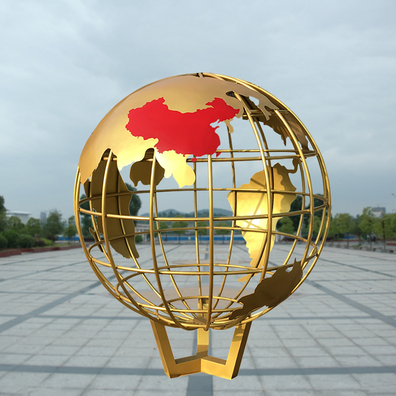 户外大型不锈钢地球仪雕塑金属镂空铁艺空心O球简约装饰校园落地
