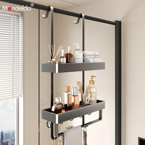 满得达浴室置物架淋浴房挂架子免打孔洗澡间挂篮卫生间门后收纳