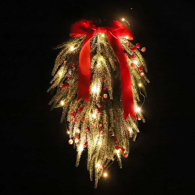 圣诞节倒挂树家居布置门挂橱窗商场装饰品雪霜福T克斯松针红果挂